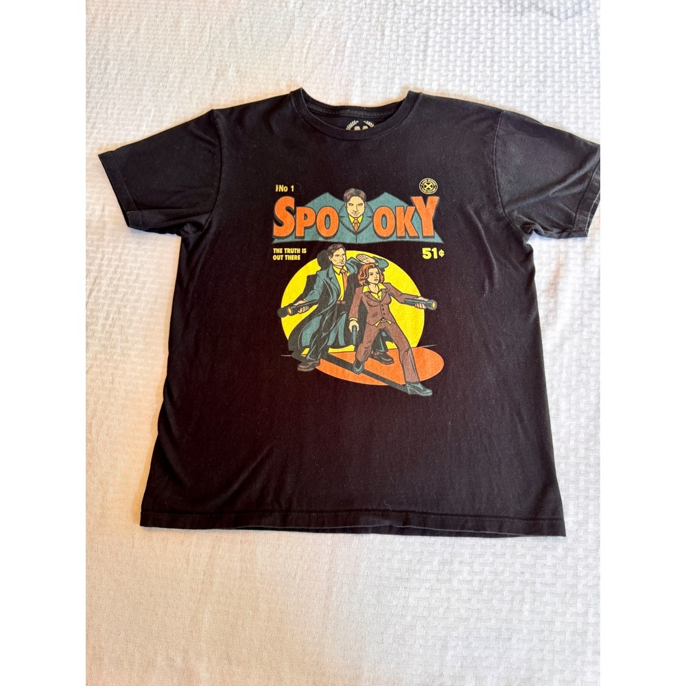 X-Files Spooky Mulder Scully Comic Graphic Tee Black Mens Medium TeePublic